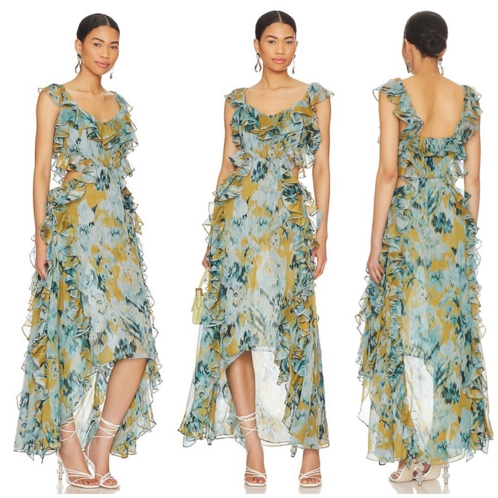 NWT: MISA Los Angeles Alessandra Dress In Blue Abstract size LARGE